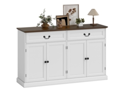 Aparador de sala com 4 portas, 2 gavetas, prateleiras ajustáveis, 140x40x85cm branco marrom