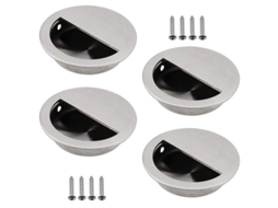 Conjunto De 4 Manoplas Recessadas Aço Inox Prata Redonda Porta Deslizante Ø50mm Furo Semicircular 40x20mm Fácil De Puxar