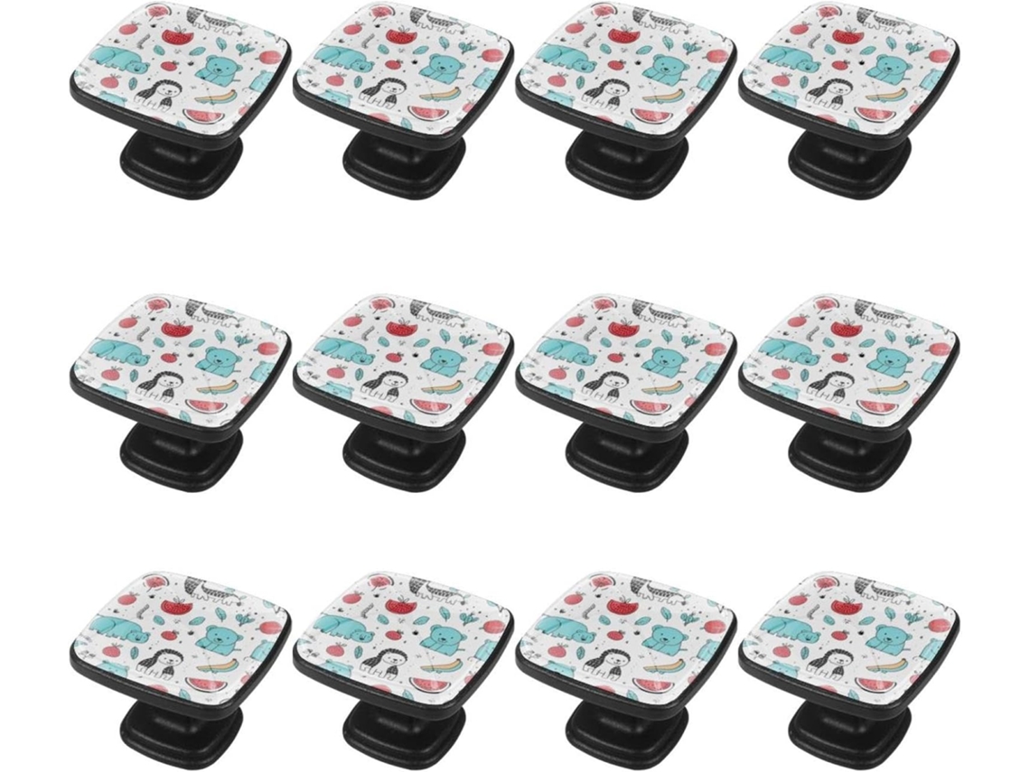 Puxadores E Botões Quadrados Para Gavetas Armários, Conjunto De 12 Peças, Desenho De Tigre E Coala Feito À Mão