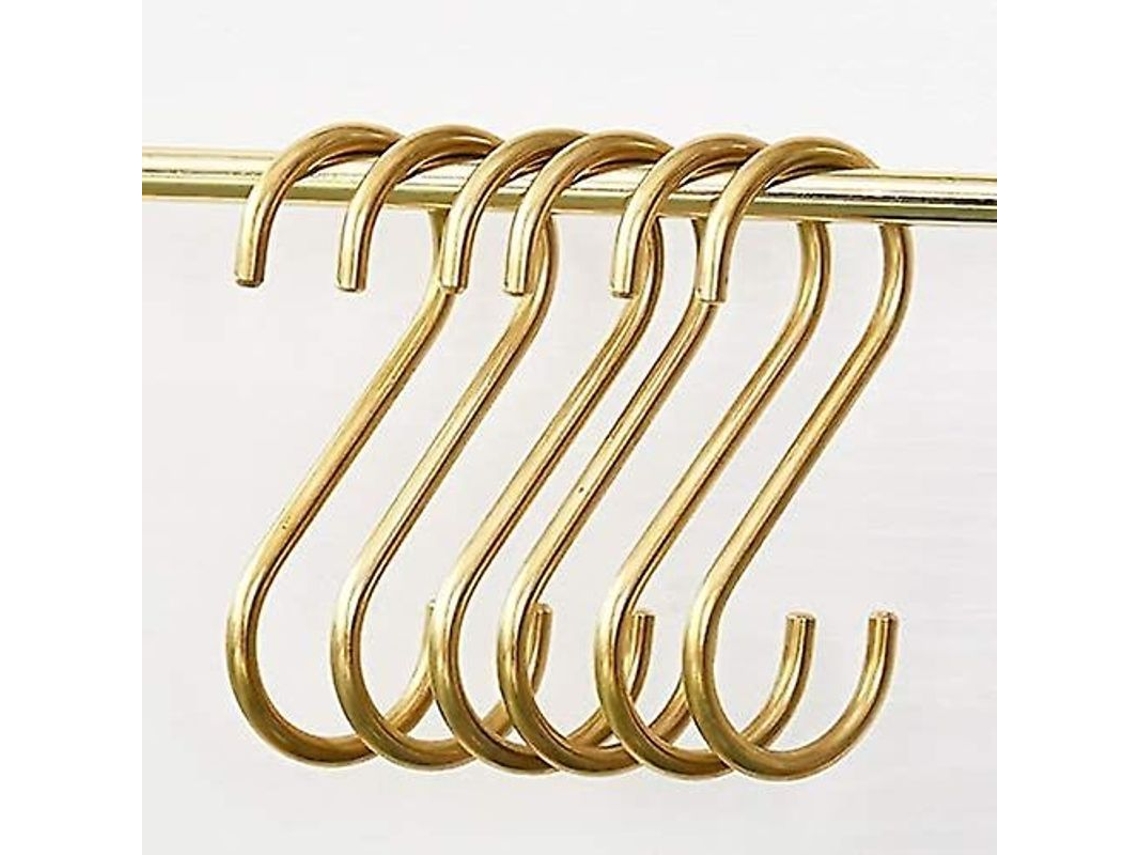 Ganchos Em Forma De S De Latão Dourado 6 Peças Para Cozinha Banheiro Pendurar Panelas Frigideiras Xícaras Toalhas 100mm