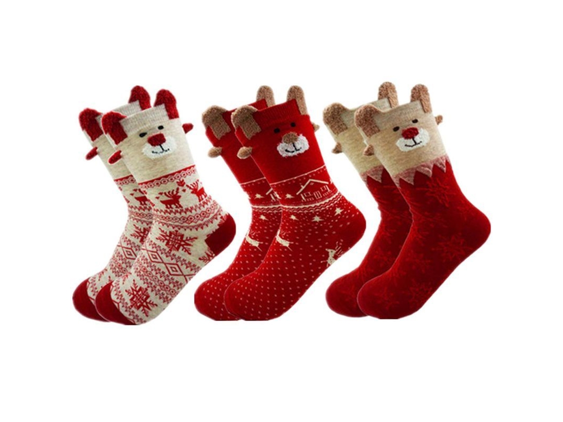Meias de Natal Mulher Quentes Lã Estampada Rena Copo de Neve | S/MARCA
