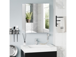 Armário de Parede para Banheiro com 3 Portas Espelhadas e Prateleiras Ajustáveis em Mdf Branco 70lx15px60acm BTFORUS