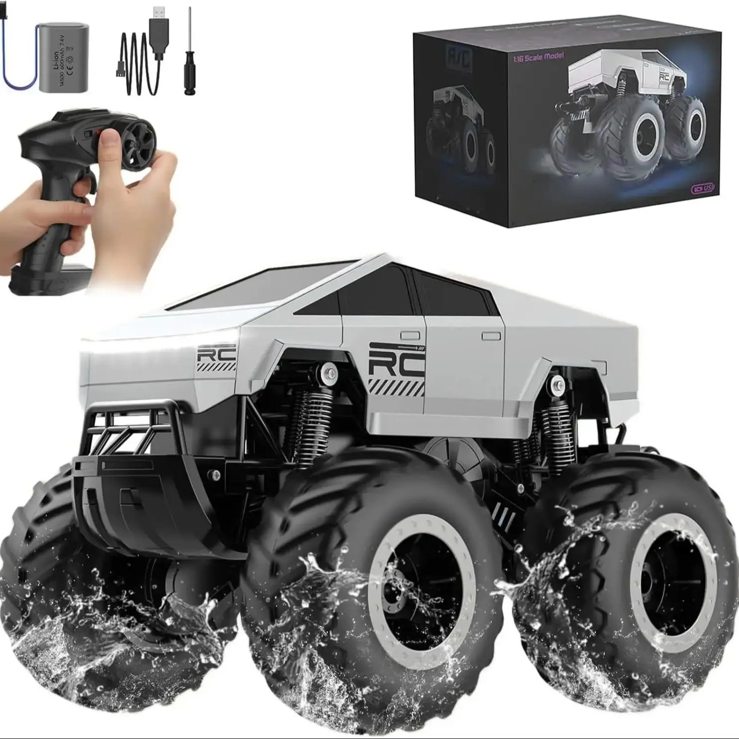 (prata) Caminhonete Off-road Com Controle Remoto, Modelo De Monster Truck Em Escala 1:16