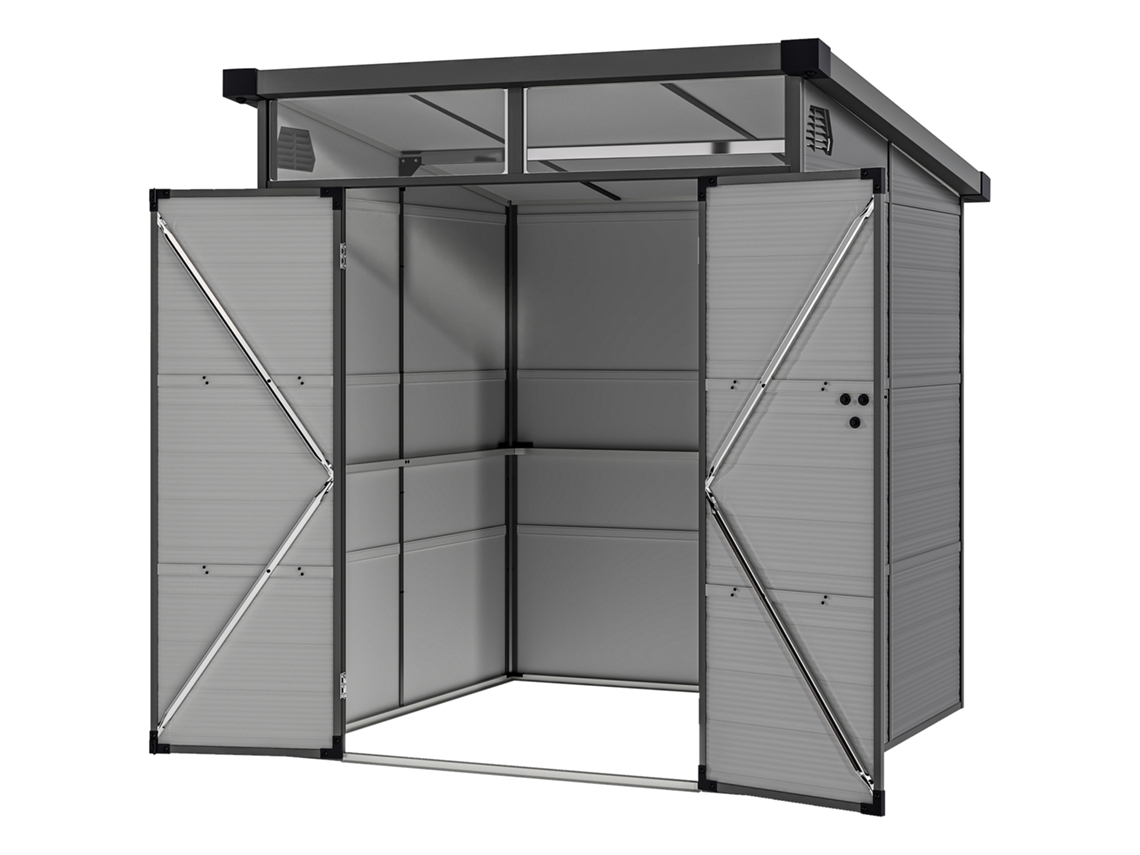 Abrigo De Jardim 3,24 M² 190x191x215 Cm Exterior Com Porta De Correr E Trinco Janela E Ventilação Para Armazenamento De Ferramentas Cinza Claro