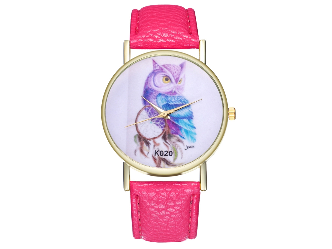 Relógio de Pulso Feminino de Quartzo com Padrão de Avestruz Dreamcatcher Rosy