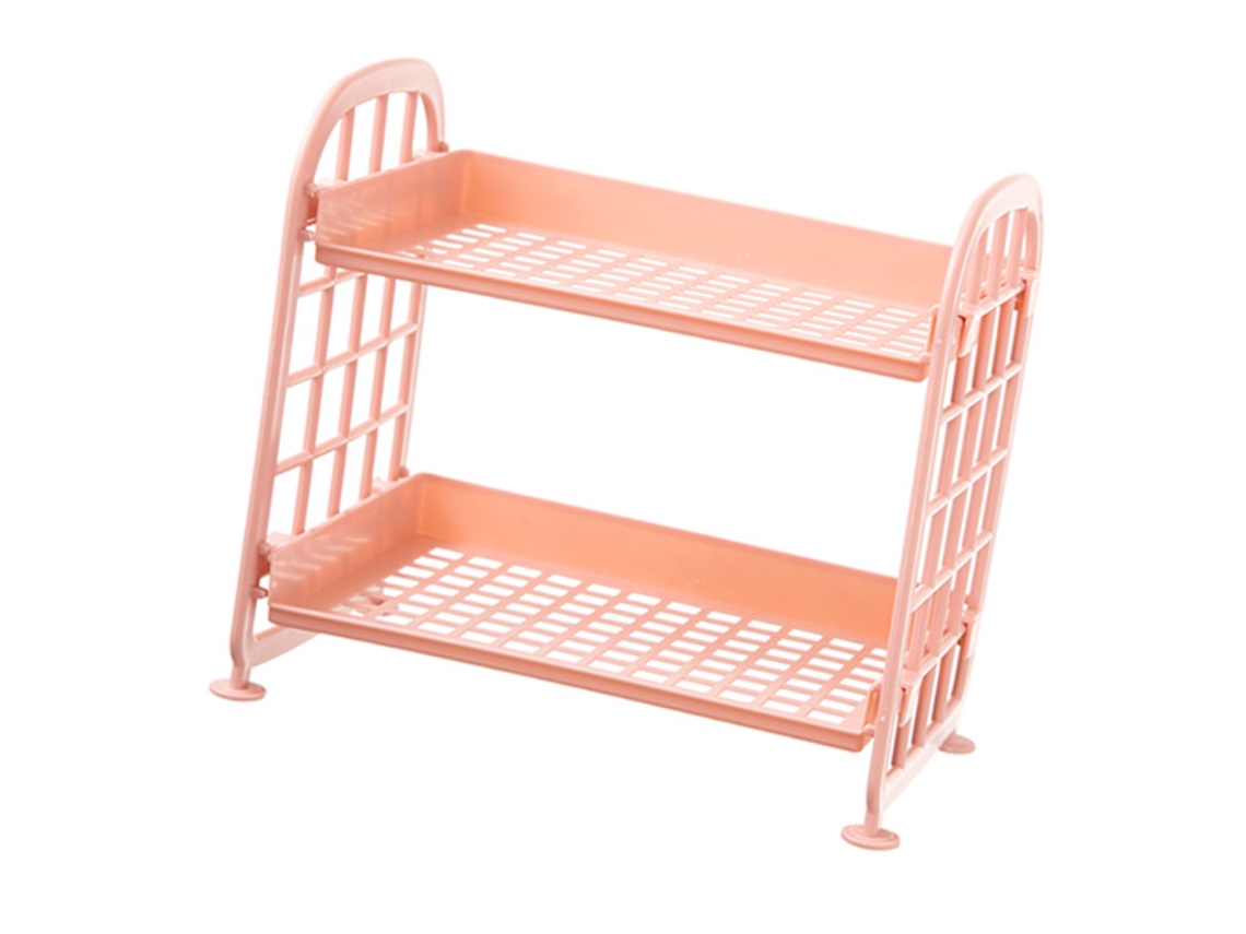 Prateleira de Mesa com Design Vazado de Camada Dupla, Simples e Elegante, Rosa BRILVIBERA