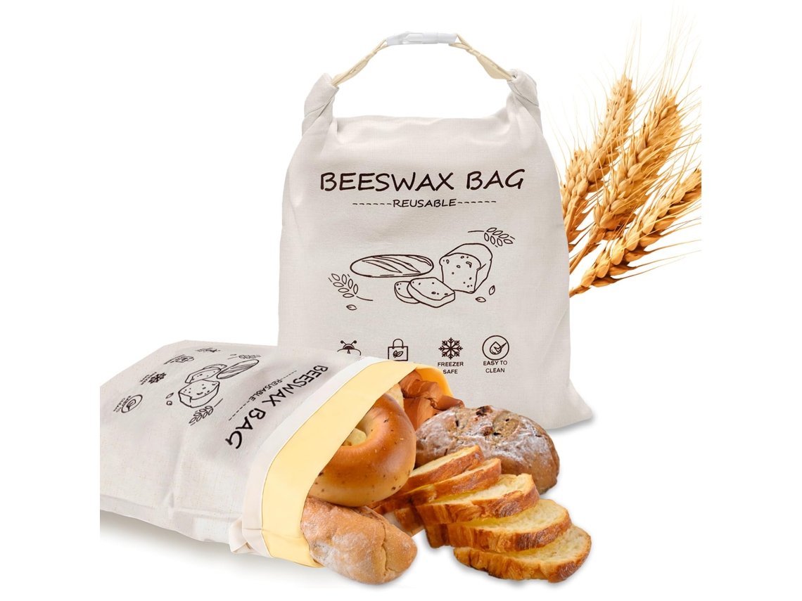 Conjunto 2 Sacos Pão Cera Abelha - Bolsas Reutilizáveis - Conservação Pão - Congelador - Algodão