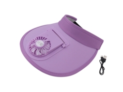 Chapéu Ventilador com Proteção Solar USB Recarregável 3 Velocidades para Mulheres e Crianças Verão Roxo