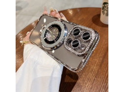 Capa Para Iphone 17 Pro Com Borda Diamantada E Revestimento Eletroplástico Suporte Magnético Prateado
