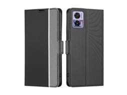 Capa De Couro Com Textura Sarjada E Fivela Lateral Para Motorola Edge 30 Neo