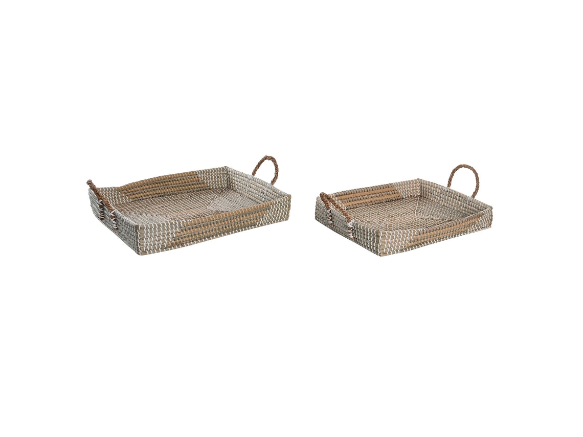 Jogo de Bandejas Dkd Home Decor Natural Amarelo Tropical Zostera Marina 48 X 38 X 15 Cm 2 Unidades