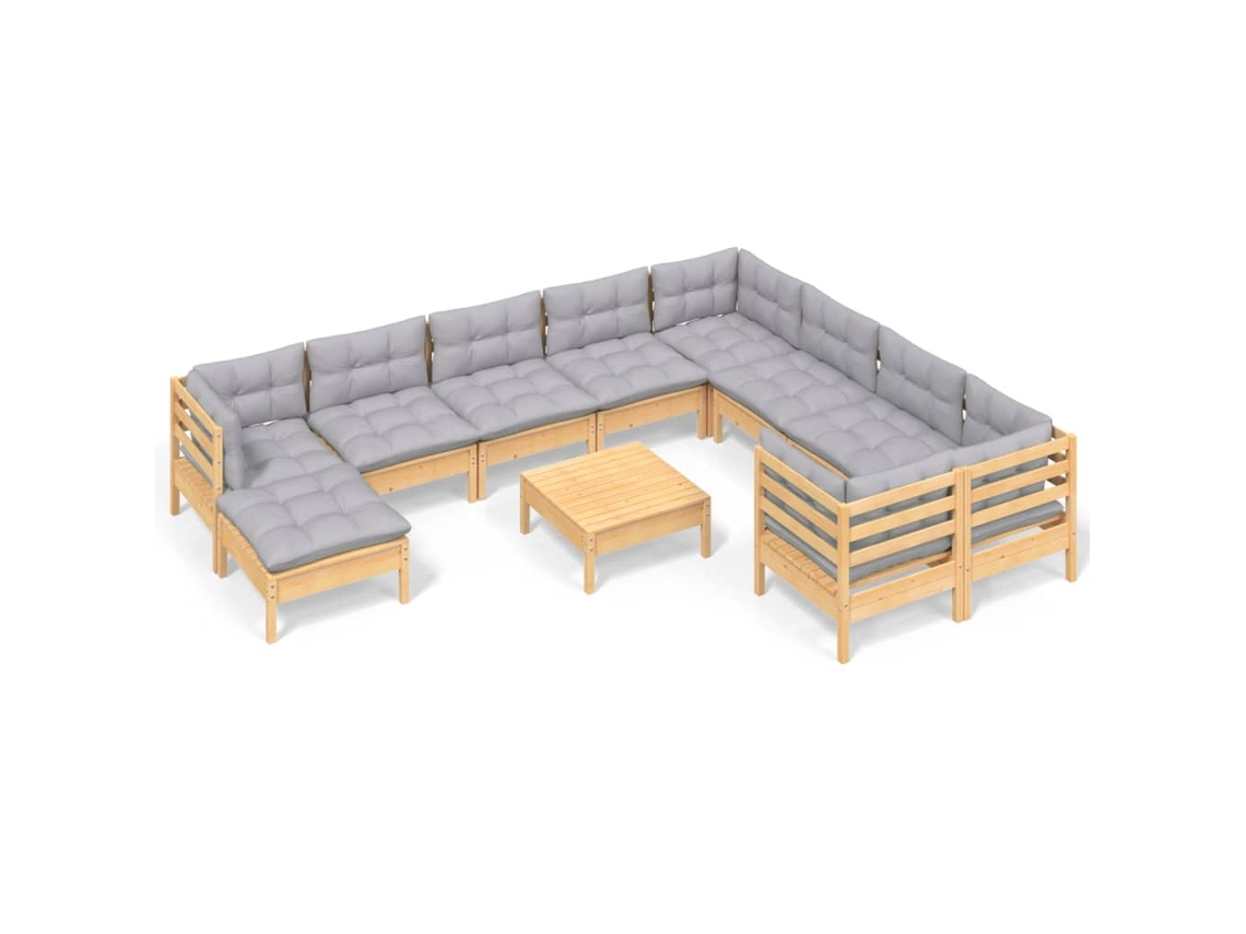 Conjunto de 11 Lounge de Jardim com Almofadões Cinza Pinho MAISON EXCLUSIVE