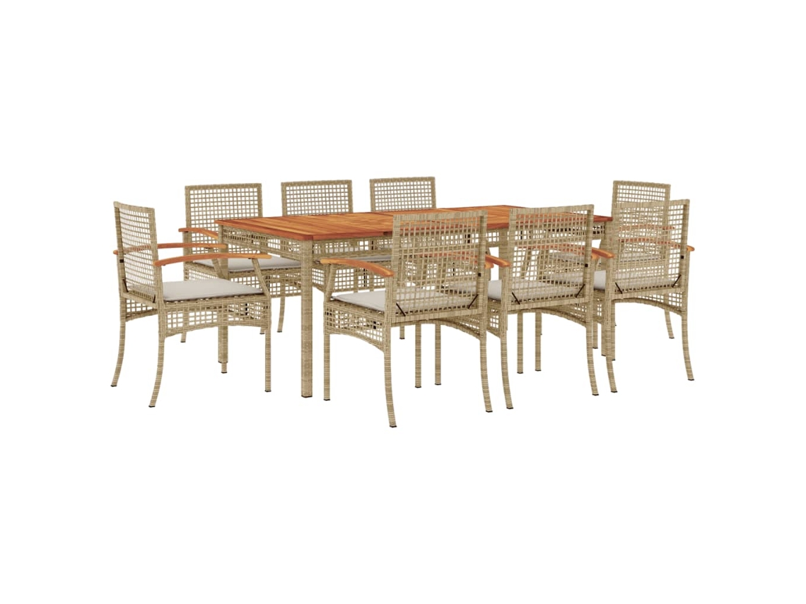 Conjunto de 9 Jantar para Jardim com Almofadões Vime Pe Bege MAISON EXCLUSIVE