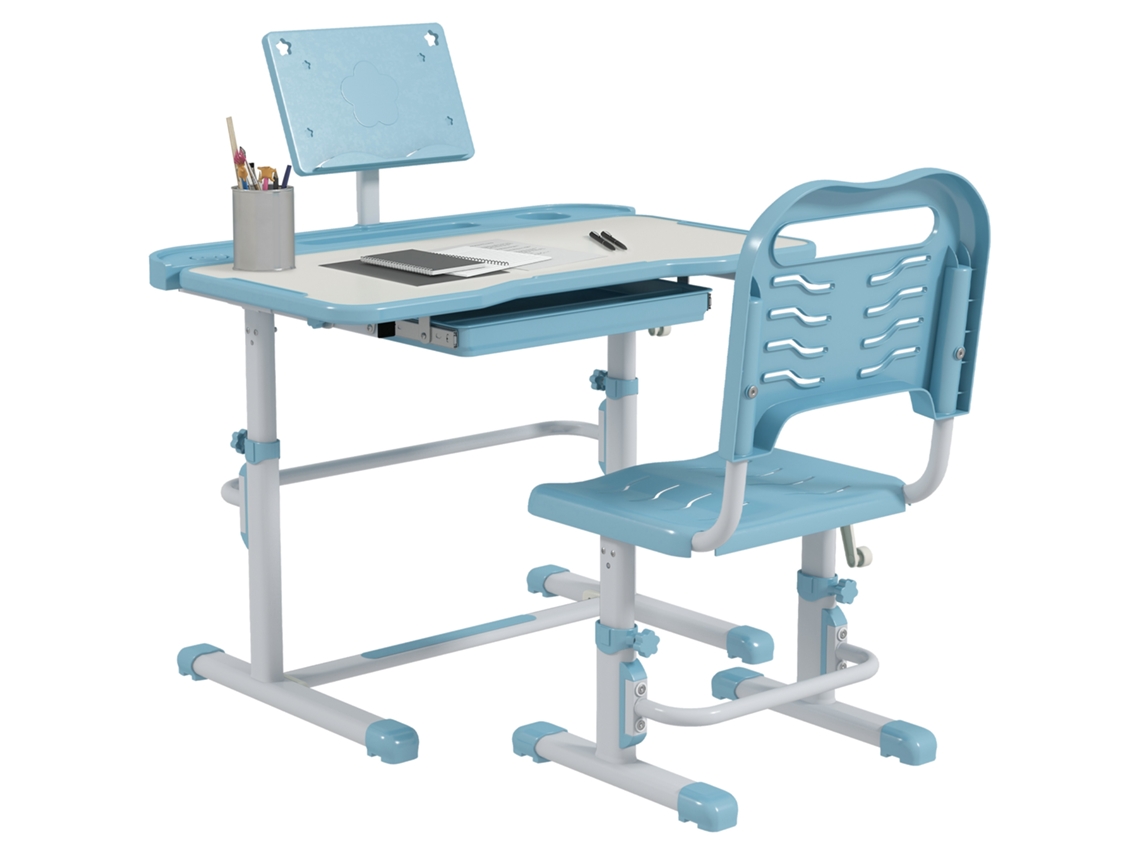Mesa Infantil BTFORUS ajustável, com gaveta e prateleira, ângulo regulável, 80x49.5x82cm, azul e branco