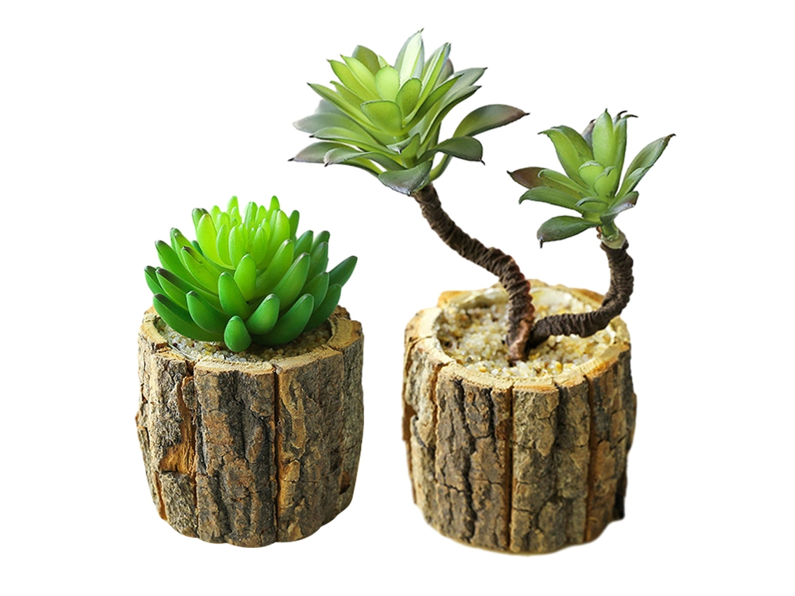 2 Peças de Vaso de Pilha de Madeira Planta Suculenta em Vaso Decoração Criativa para Casa Simulação de Planta Suculenta e Flor RNEMITERY