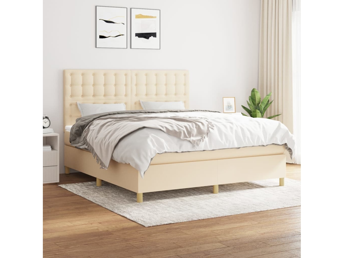 Vidaxl Cama Com Molas/colchão 180x200 Cm Tecido Cor Creme