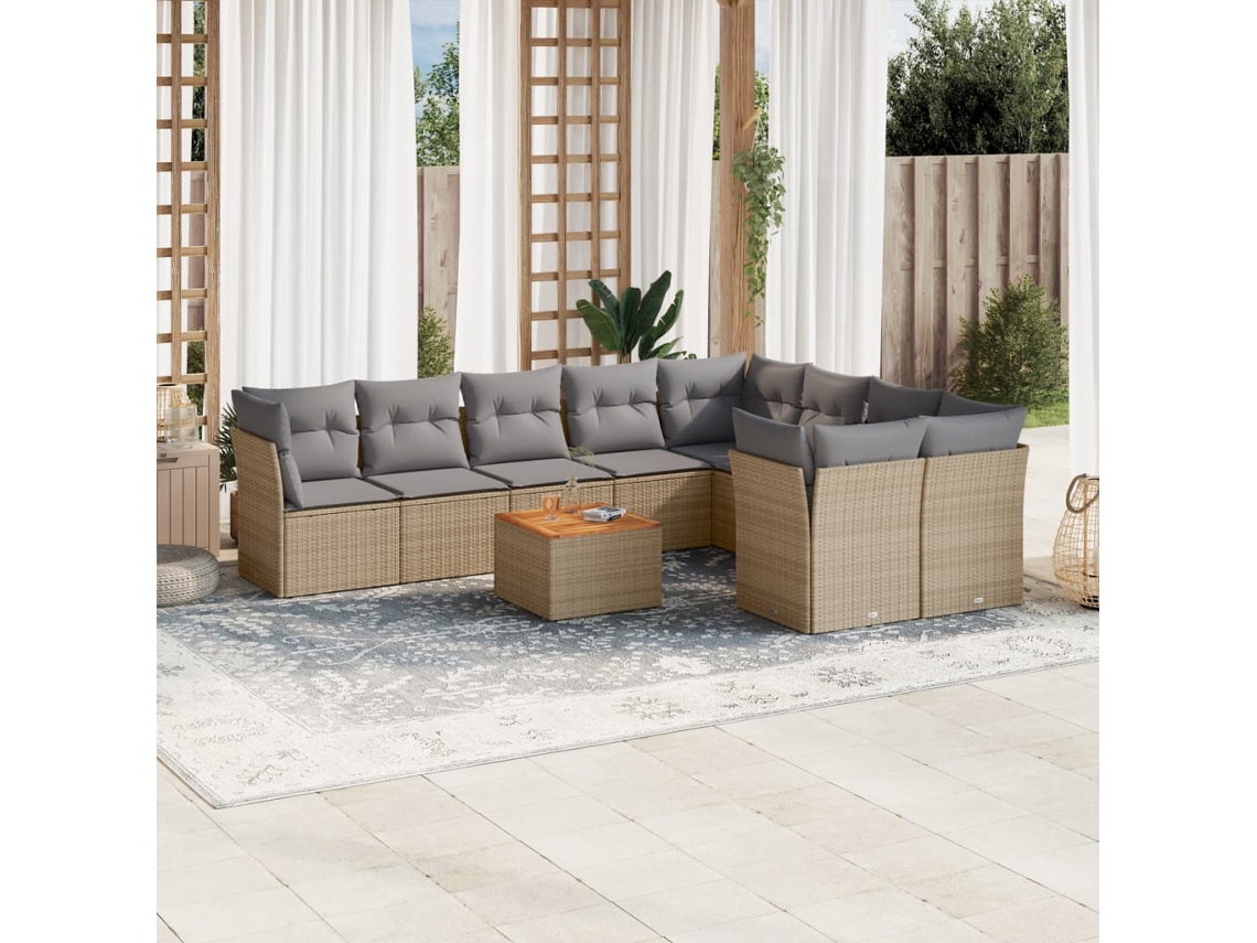 Conjunto de 10 Sofás para Jardim com Almofadas Vime Pe Bege Dkd Home Decor