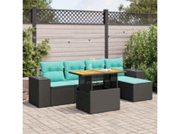 Vidaxl 6 Pcs Conjunto Sofás De Jardim C/ Almofadões Vime Pe Preto
