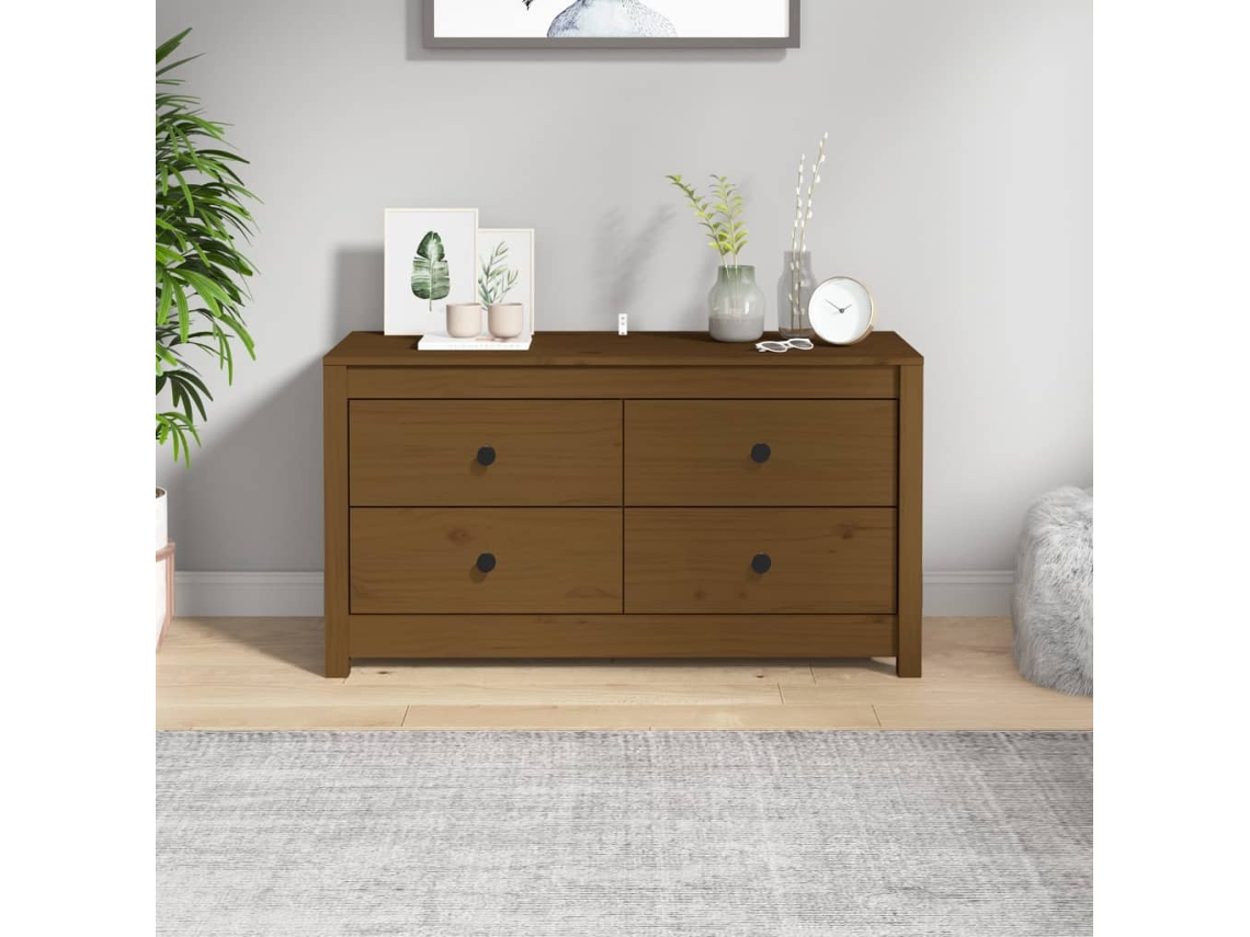 Vidaxl Armário De Apoio 100x40x54 Cm Pinho Maciço Castanho Mel