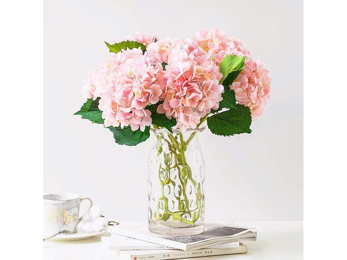 Buquê com 3 Flores Artificiais de Hortênsia em Seda para Decoração de Casamentos, Noivas, Escritórios, Casas e Festas AQUAFORGE (todas Rosas)