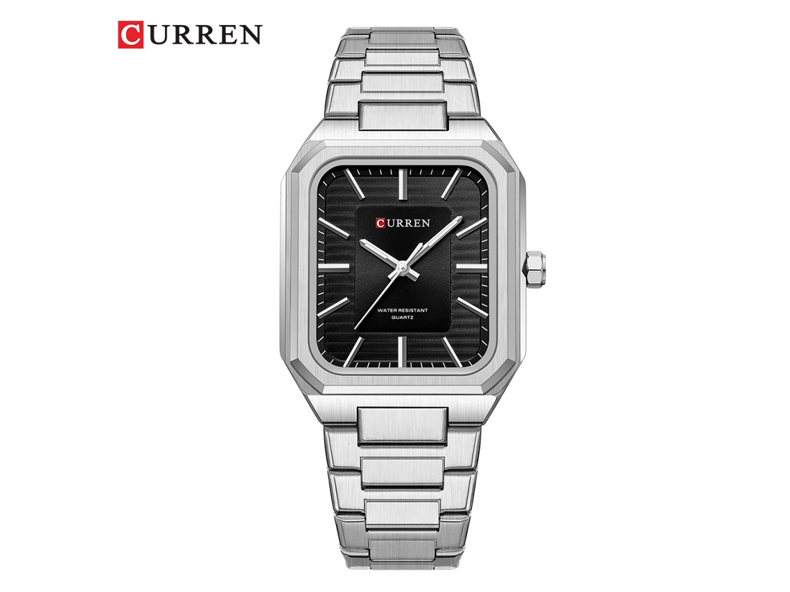 Relógio Masculino Quadrado MDUG, elegante, pulseira de aço, caixa branca com detalhes pretos