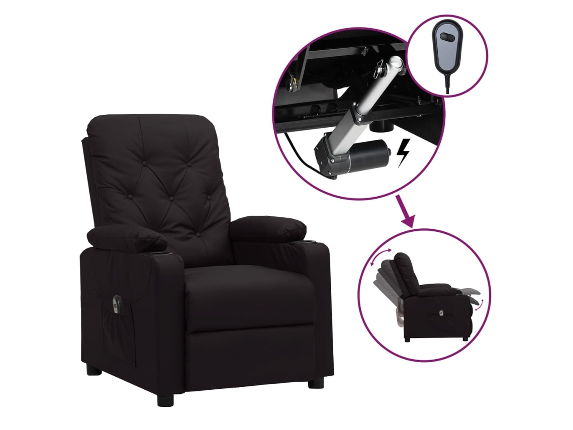 Vidaxl Poltrona Reclinável Elétrica Couro Artificial Preto