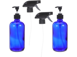 Frasco de spray de vidro reutilizável, compacto e portátil, azul, duas peças.