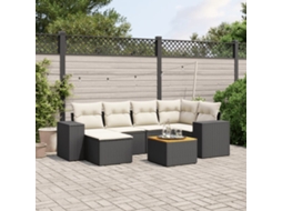 Vidaxl 7 Pcs Conjunto De Sofás P/ Jardim C/ Almofadões Vime Pe Preto
