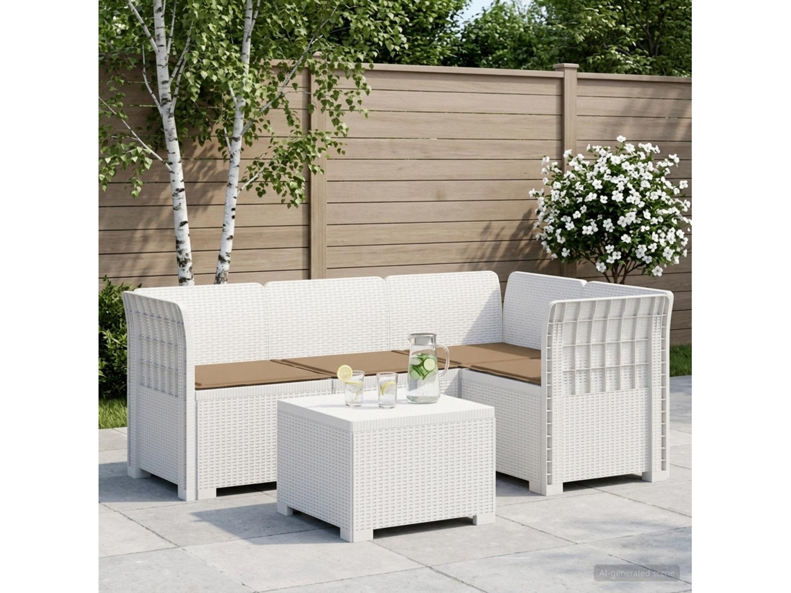 Vidaxl Sofá De Jardim Para 4 Pessoas Com Almofadas Estilo Rattan Pp
