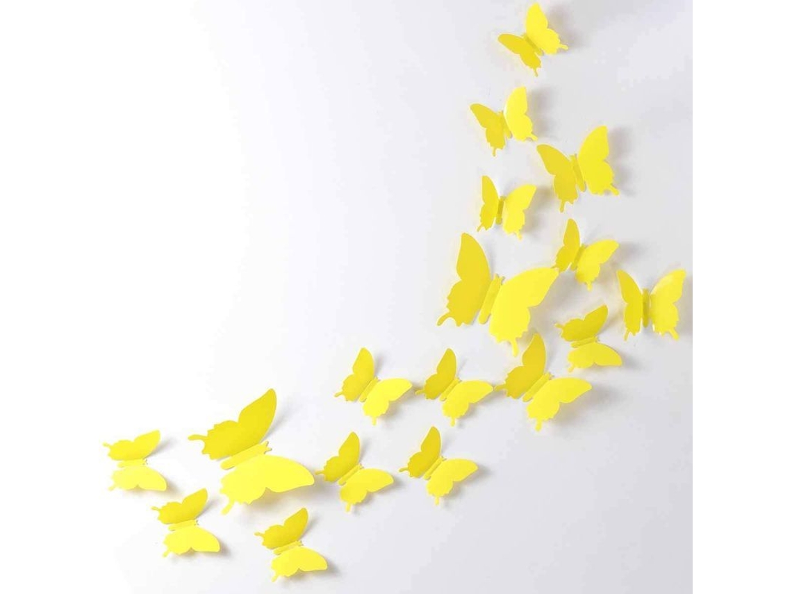 24 Peças De Adesivos De Borboletas 3d Desmontáveis Para Decoração De Casa E Quartos (amarelo)