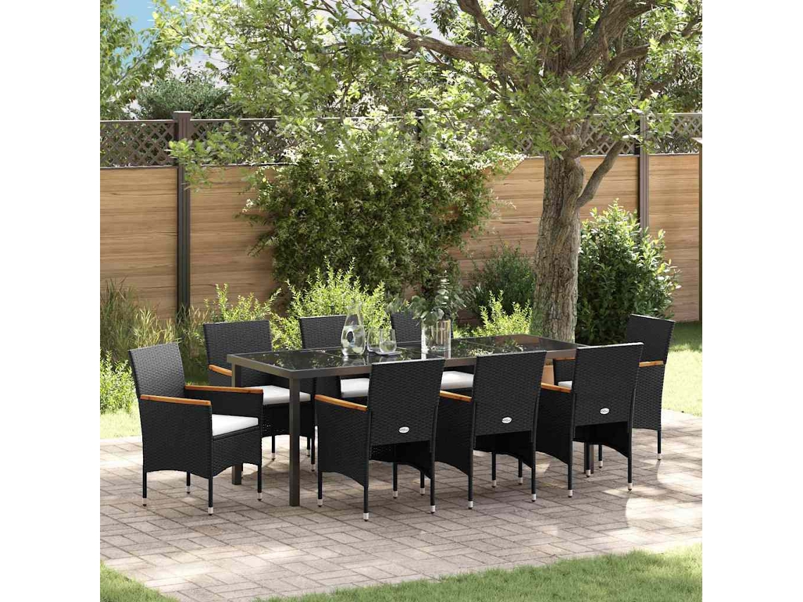 Vidaxl Conjunto De Jantar Para Jardim 9 Unid. Preto Vime Pe