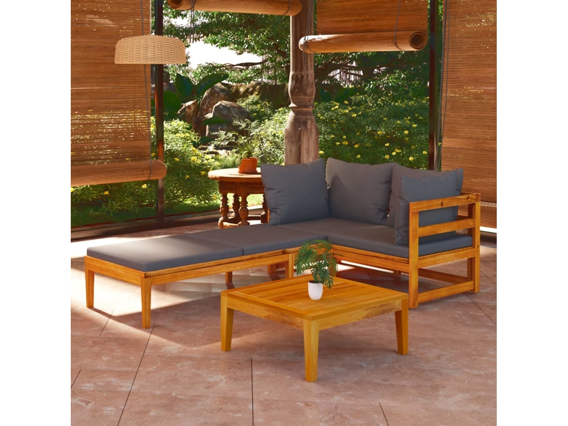 Vidaxl 3 Pcs Conj. Lounge de Jardim C/ Almofadões Cinza escuro Acácia