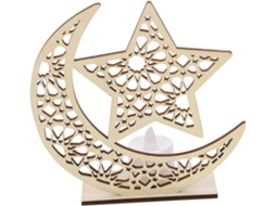 Luminária Decorativa De Madeira Com Led, Ideal Para O Ramadã, Com Design De Estrela E Lua.