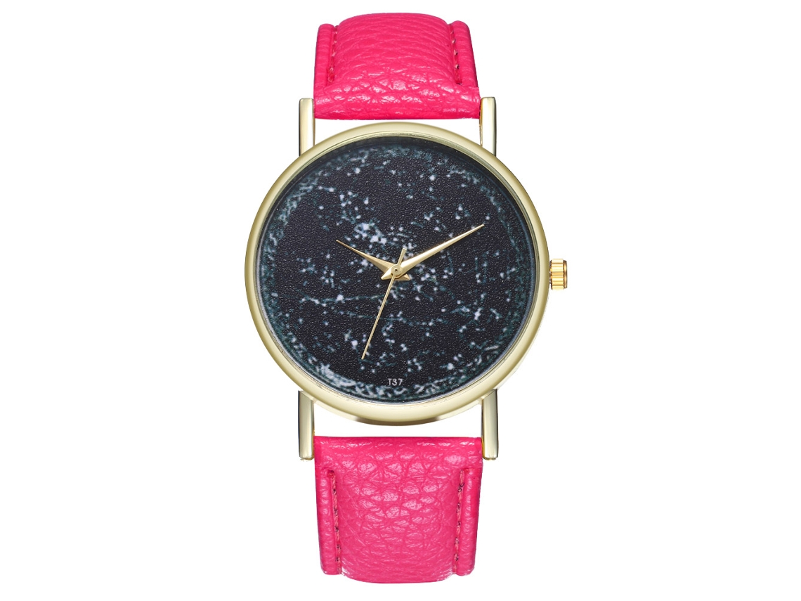 Reloj De Cuarzo Unisex Con Correa De Cuero Pu De Moda Dial Universo Color Rosa Rojo