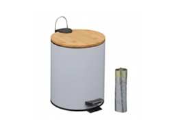 Relaxdays Caixote De Cosméticos 5 L, Fecho Suave, Interior Removível, Caixote Para Banheiro, Metal, Bambu, Sacos, Cinza