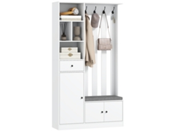 180 Cm Vestiárionschrank Com Kleiderständer, Schuhbank, 4 Haken, Offene Ablageflächen, Mdf, Branco