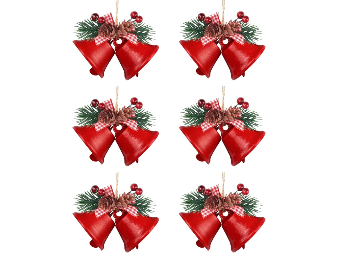 Conjunto De 6 Enfeites De Natal Vermelhos Em Forma De Sinos Para Árvore, Pequenos Para Pendurar.-aquaforge