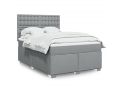 Vidaxl Cama Com Molas/colchão 140x190 Cm Tecido Cinzento-claro