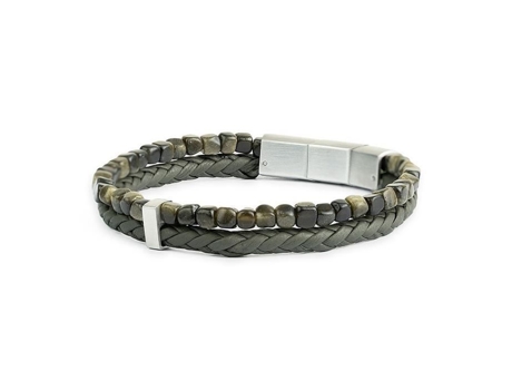 Bracelete Gemini Bracelete Masculino Gemini Duplo Verde Couro Obsidiana 21 Cm