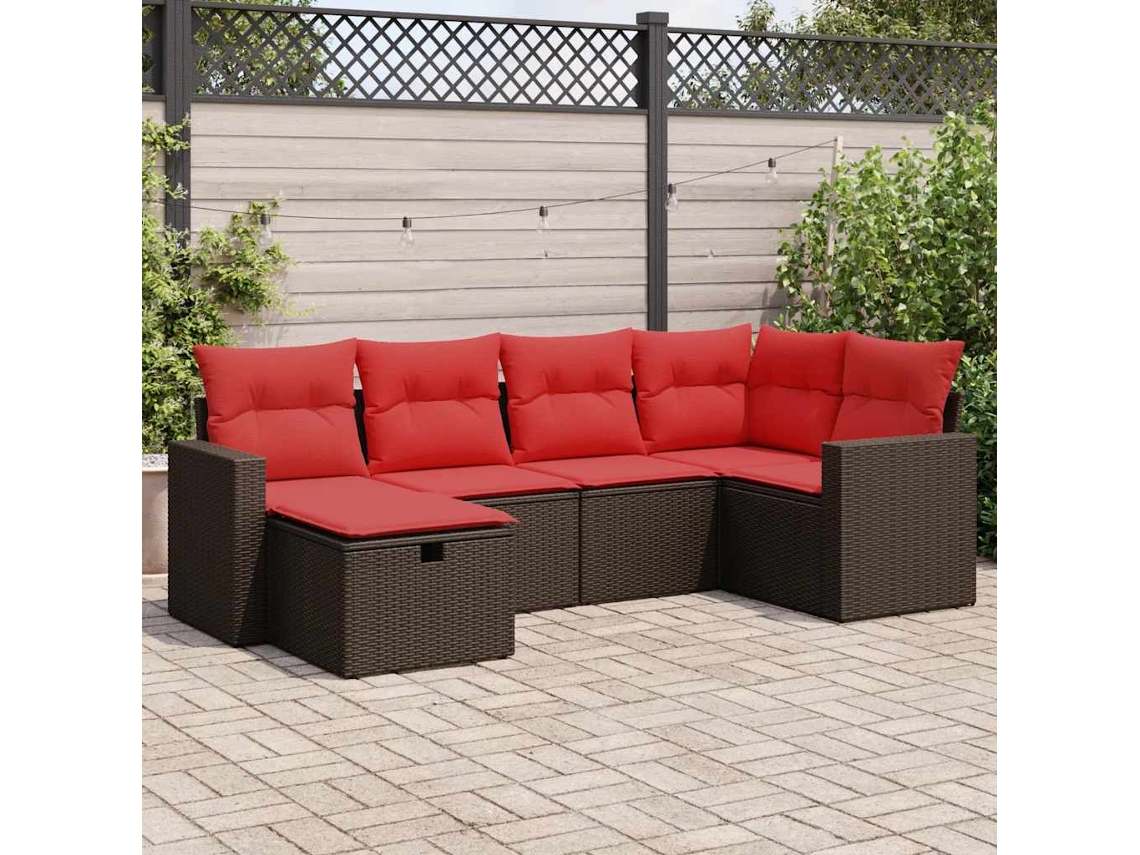 Vidaxl 6 Pcs Conjunto De Sofás Jardim C/ Almofadões Vime Pe Castanho