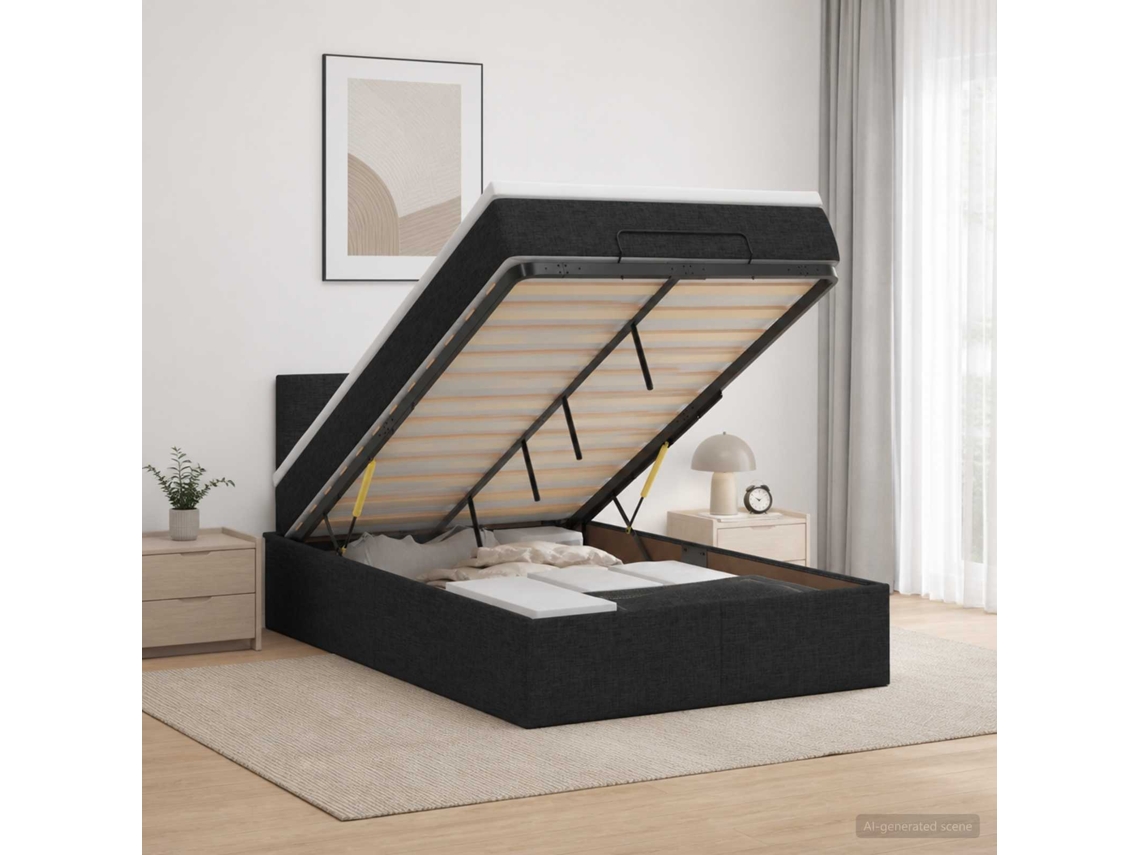Vidaxl Cama Ottoman Com Colchão Preto 120 X 190 Cm Tecido