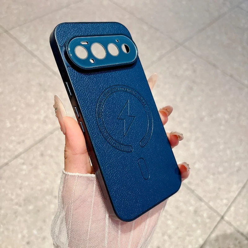 Capa Para Celular (google Pixel 8 Azul Escuro), Textura De Couro, Compatível Com Carregamento Sem Fio Magnético, Ultrafina.