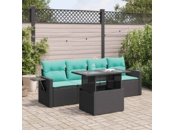 Vidaxl 5 Pcs Conj. Sofás Jardim C/ Almofadões Vime Pe/acácia Preto