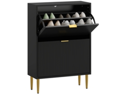 Móvel Para 12 Pares De Sapatos Com 2 Gavetas Portas Caneladas E Prateleiras 60x24x91,5cm Preto