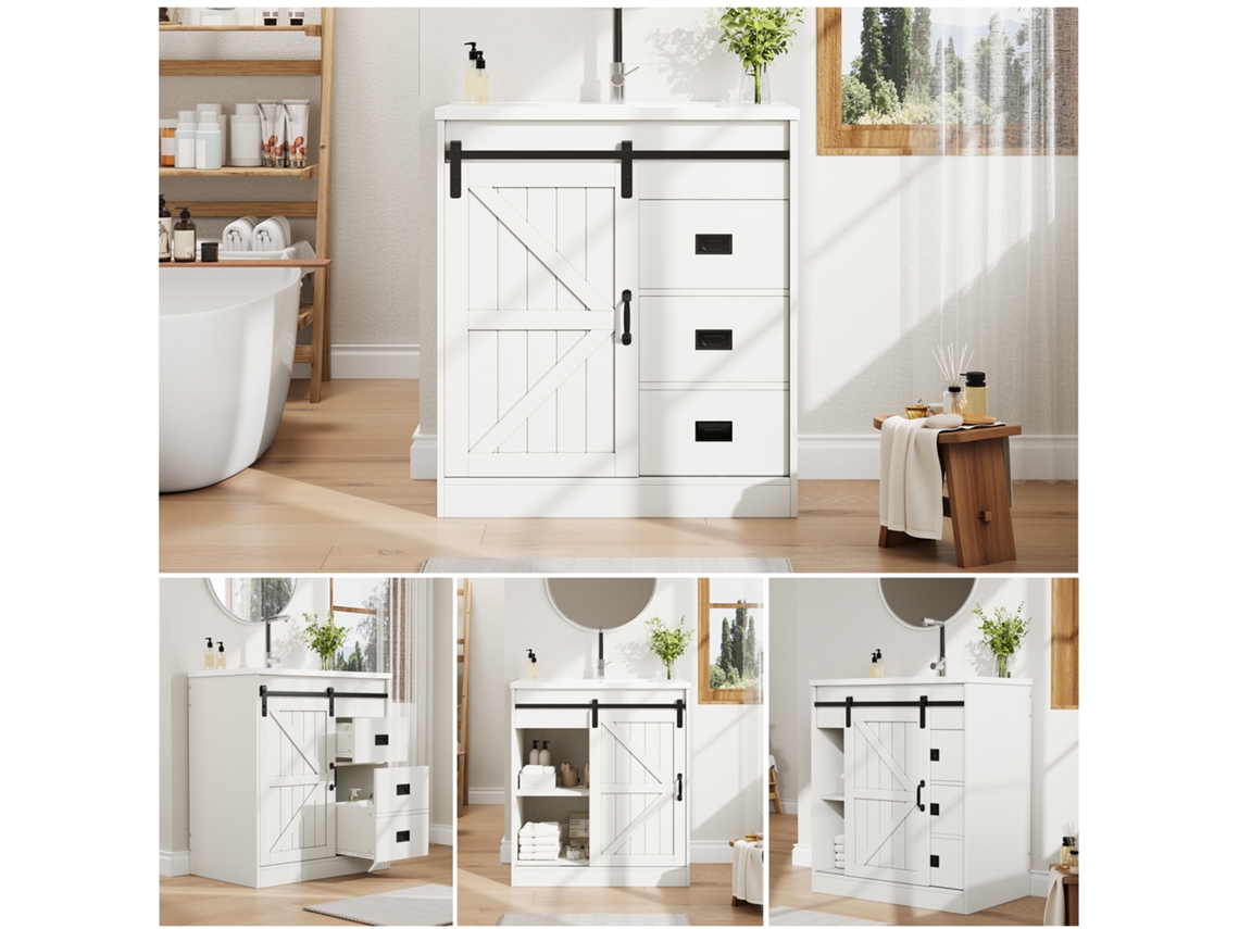Armário Banheiro Branco Porta Celeiro Cuba Cerâmica VELTRIX