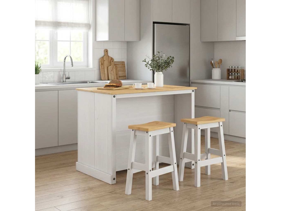 Vidaxl Conjunto De Ilha De Cozinha 3 Pcs Branco E Cera De Mel