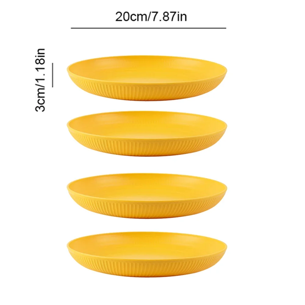 Pratos de Palha de Trigo Leves e Inquebráveis, Próprios para Lava louças e Micro ondas. MDUG (amarelo, 4 Peças)