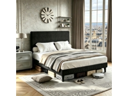 Cama de Casal 140x200 em Linho, Estofada, Sem Colchão, Moderno, SIMURQ | S/MARCA