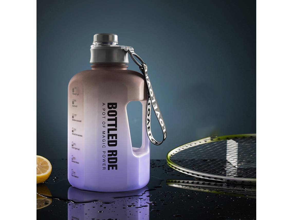 Garrafa de água plástica Brilvibera Gradient, portátil, de grande capacidade, para esportes ao ar livre, cinza degradê, 2,2 L
