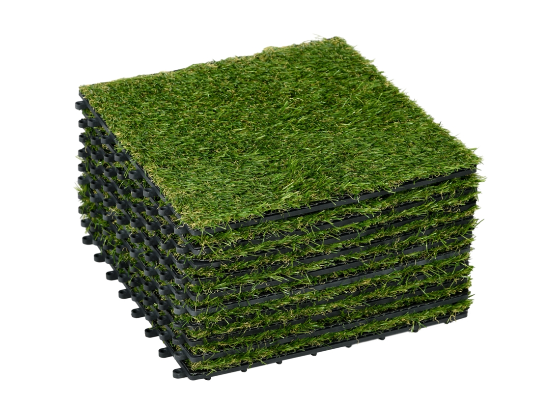 Grama Artificial 10 Peças 30x30cm 25mm Verde Escuro Plástico VELTRIX
